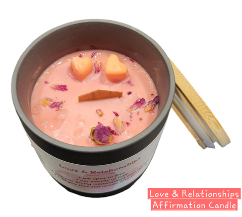 Love & Relationships 12oz Affirmation Candle with Heart Drop-ins